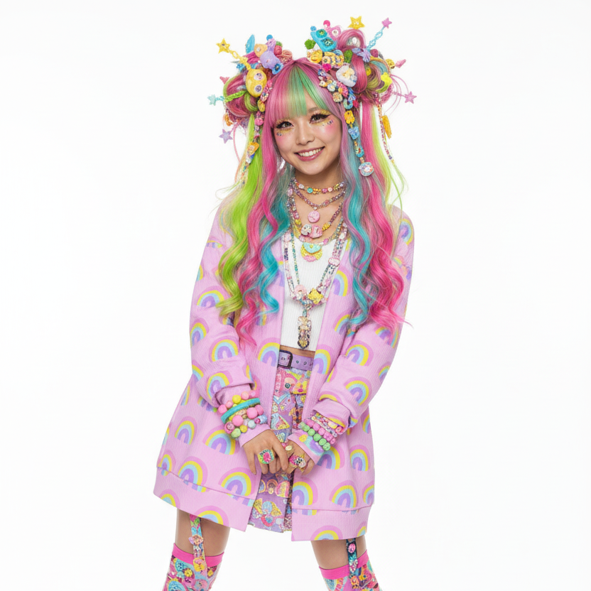 Charmed With Luck Rainbow Open Front Cardigan (Pink) [Holley Tea Time x Good Luck Cutie]