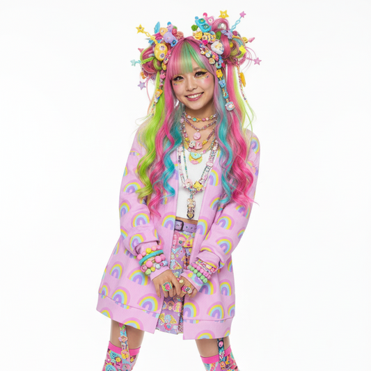 Charmed With Luck Rainbow Open Front Cardigan (Pink) [Holley Tea Time x Good Luck Cutie]