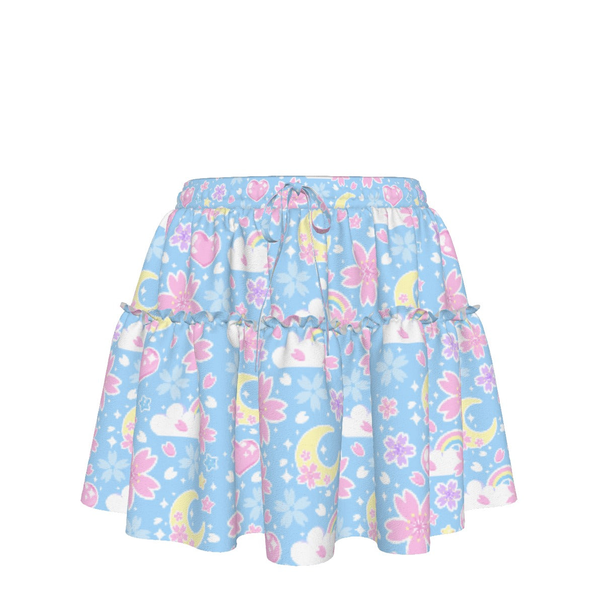 Cherry Blossom Dreams Blue Waist Tie Ruffle Mini Skirt