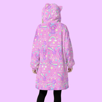 Bubbles Rainbow Land Cozy Oversized Fleece Blanket Hoodie With Cute Ears