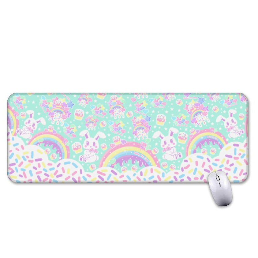 kawaii gamming mouse pad rainbows candy sweets cupcake bunny desk mat cute cutecore