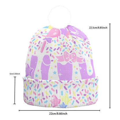 Rainbow Sweets Purple Knitted Beanie Hat With Pom-Pom