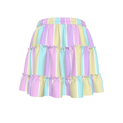 Pastel Stripes Waist Tie Tiered Ruffle Mini Skirt