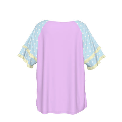 Wishing Bunny Purple Round Neck Raglan Sleeve Ruffle Frill T-Shirt