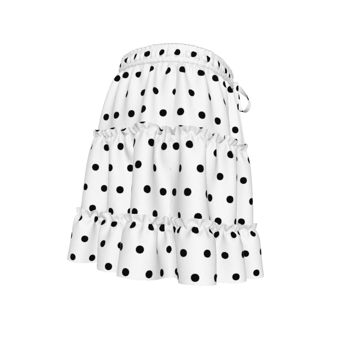 Cutie Polka Dots Waist Tie Tiered Ruffle Mini Skirt (White & Black)