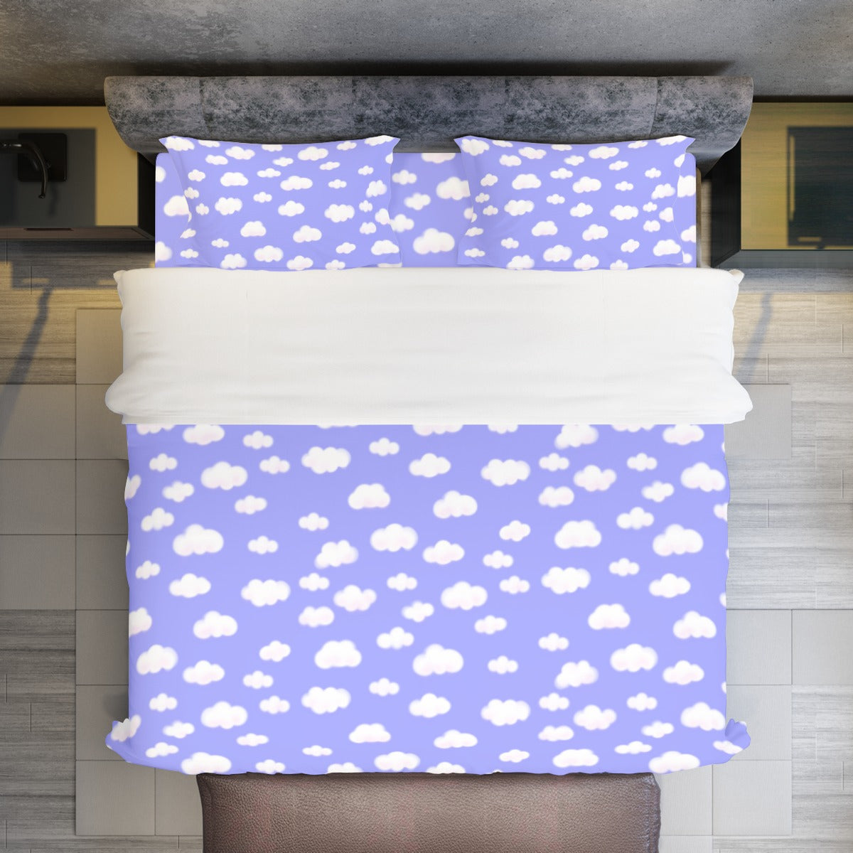 Dreamy Clouds Four Piece Duvet Cover & Bedding Set (Periwinkle)