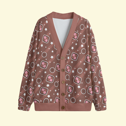 Kawaii Cookies Unisex V-Neck Knitted Fleece Button Up Cardigan With Pockets (A Batch Of Cookies)