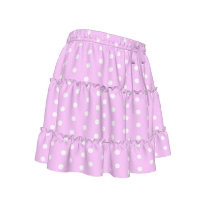 Cutie Polka Dots Pink Waist Tie Tiered Ruffle Mini Skirt