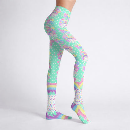 Rainbow Sweets Stretchy Tights (Cute Polka Dots Mint)