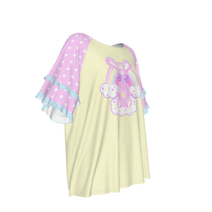 Wishing Bunny Yellow Round Neck Raglan Sleeve Ruffle Frill T-Shirt