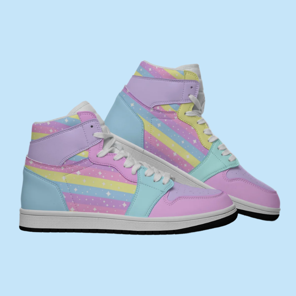 Fairy Kei Rainbow High Top Sneakers Pastel Rainbow Sakura Flower