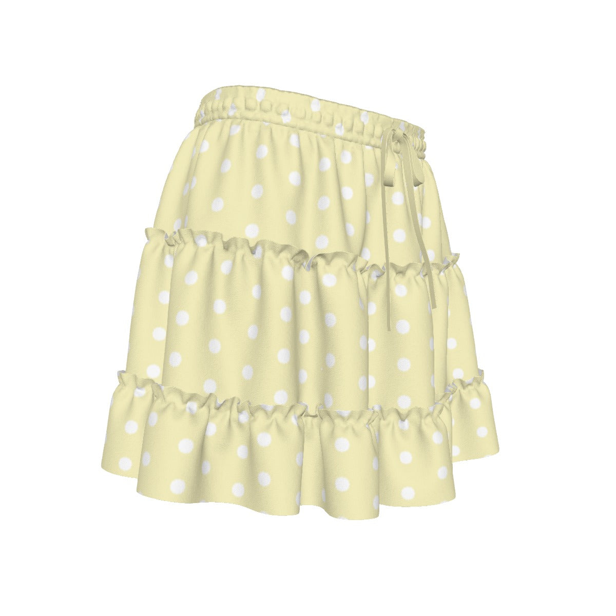 Cutie Polka Dots Yellow Waist Tie Tiered Ruffle Mini Skirt