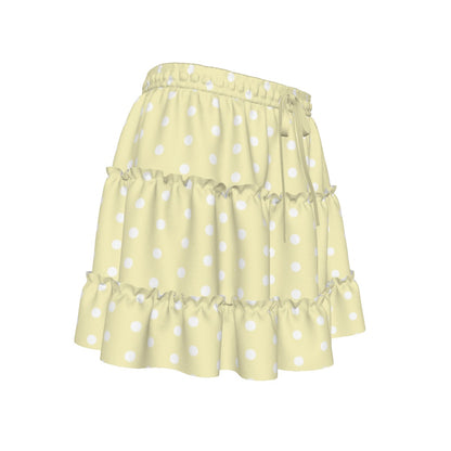 Cutie Polka Dots Yellow Waist Tie Tiered Ruffle Mini Skirt