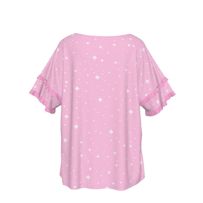 Kawaii Sparkle Cake Round Neck Raglan Sleeve Ruffle Frill T-Shirt
