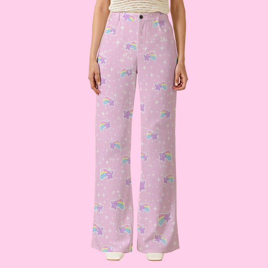 Bubblegum Bunny Shooting Stars Women's Wide Leg Denim Pants