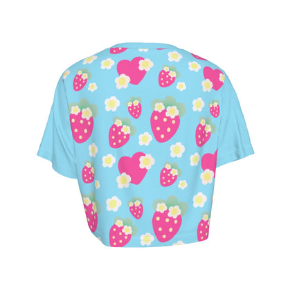 Strawberry Cutie Crop Top T-Shirt (Fruity Berry Blue)