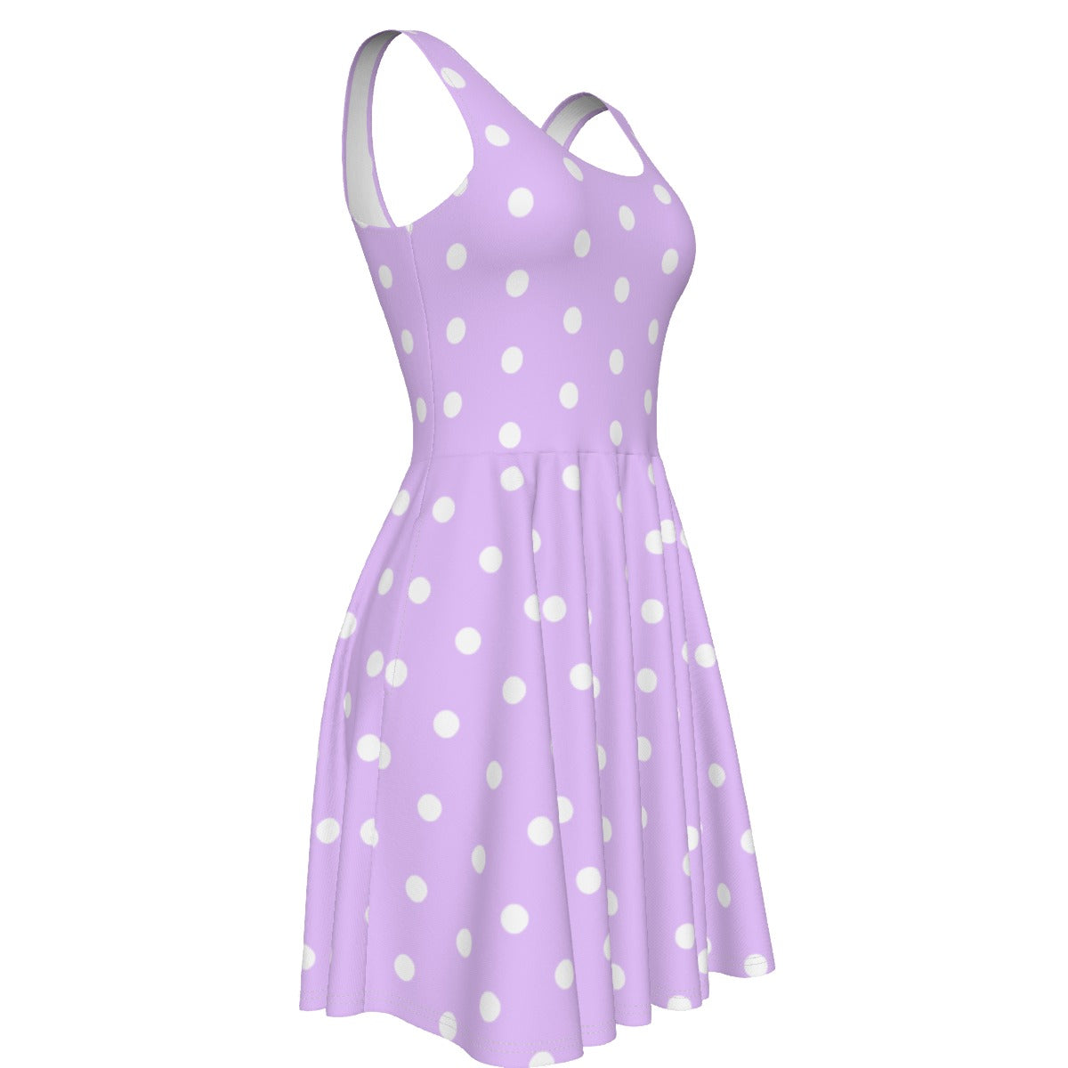 Cute Polka Dots Skater Dress With Pockets (Fairy Kei Pastel Purple)