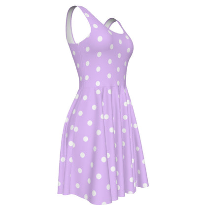Cute Polka Dots Skater Dress With Pockets (Fairy Kei Pastel Purple)