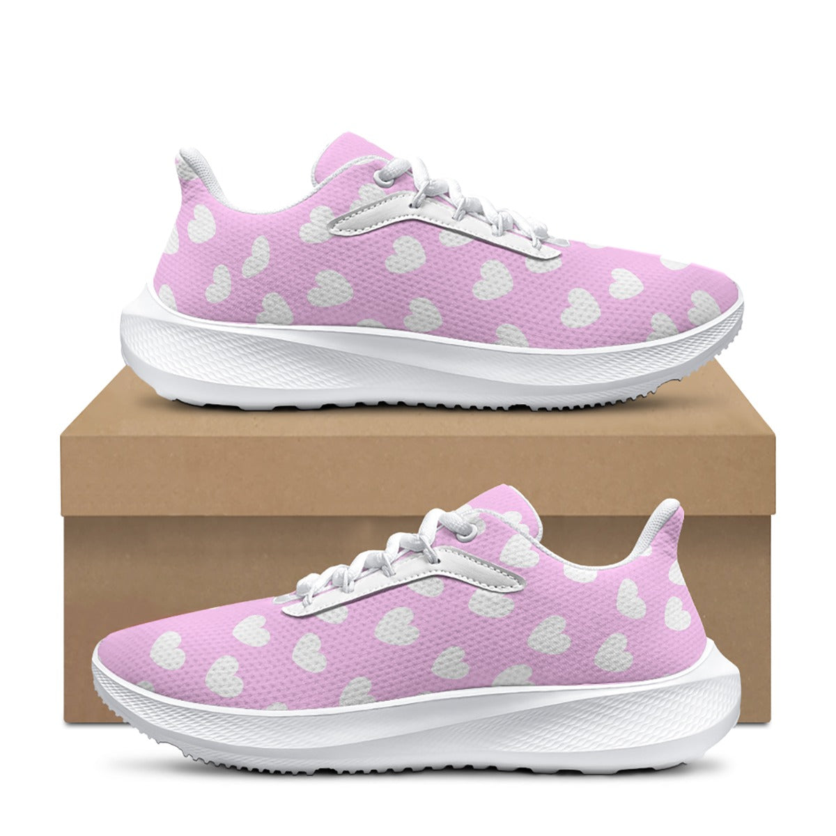 Sweet Love Hearts Women's Road Running Shoes (White x Pink)