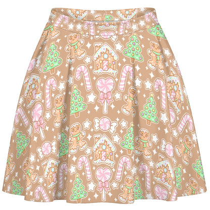Kawaii Christmas Skater Skirt (Coffee Latte)