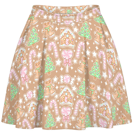 Kawaii Christmas Skater Skirt (Coffee Latte)