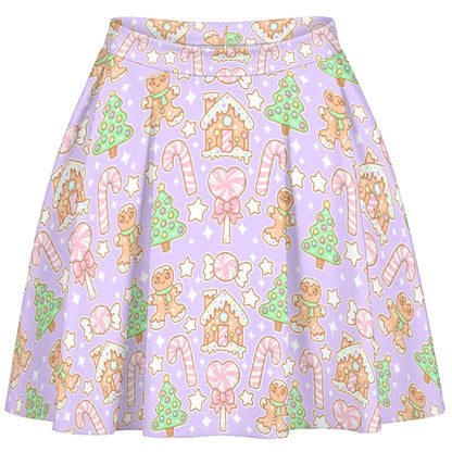 Kawaii Christmas Skater Skirt (Sugar Plum)