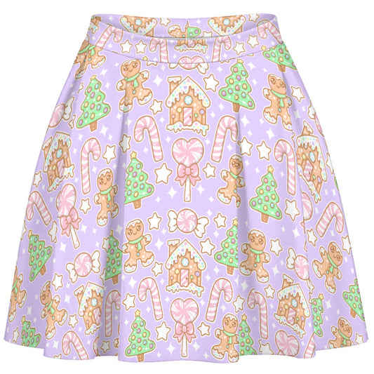 Kawaii Christmas Skater Skirt (Sugar Plum)