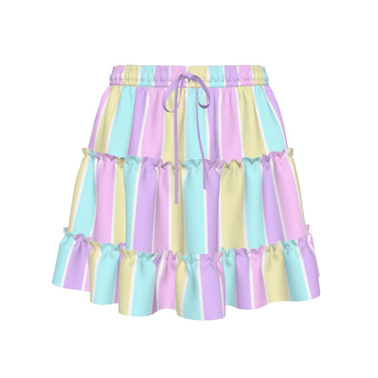 Pastel Stripes Waist Tie Tiered Ruffle Mini Skirt