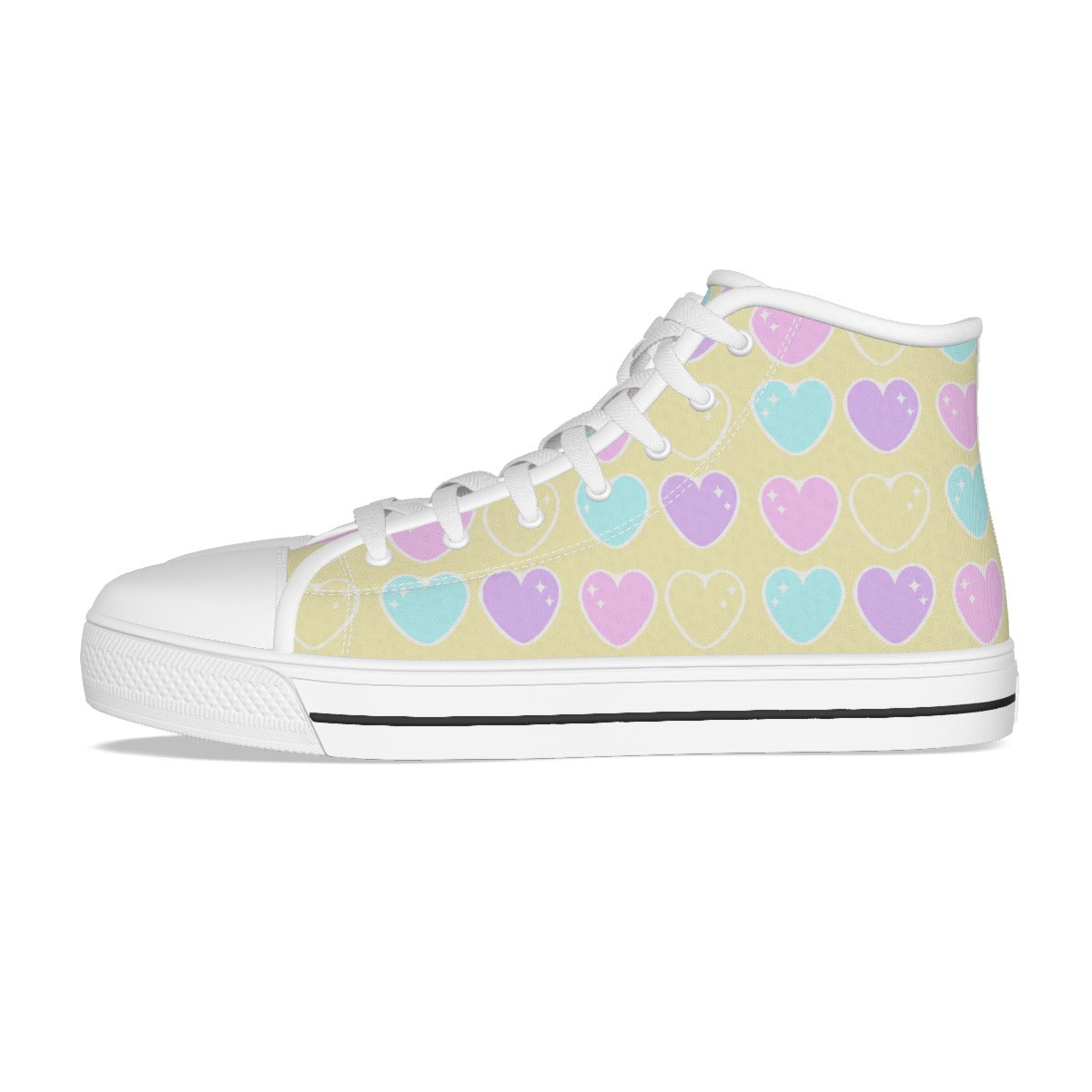 Sweet Love Hearts Women's High Top Cutie Canvas Shoes (Yellow)