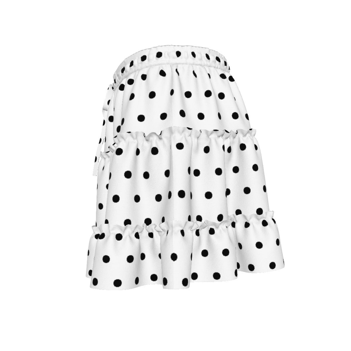 Cutie Polka Dots Waist Tie Tiered Ruffle Mini Skirt (White & Black)