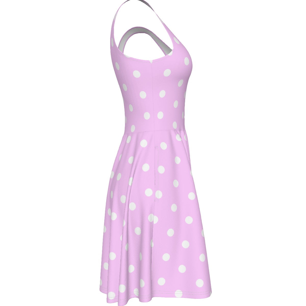 Cute Polka Dots Skater Dress With Pockets (Fairy Kei Pastel Pink)