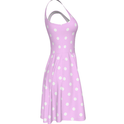 Cute Polka Dots Skater Dress With Pockets (Fairy Kei Pastel Pink)