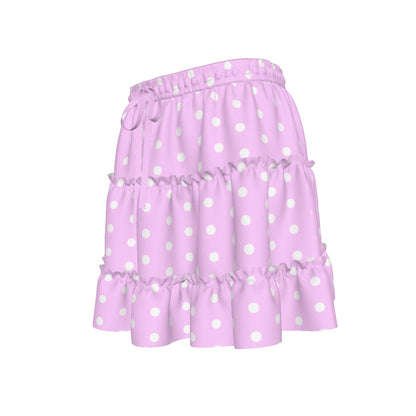Cutie Polka Dots Pink Waist Tie Tiered Ruffle Mini Skirt