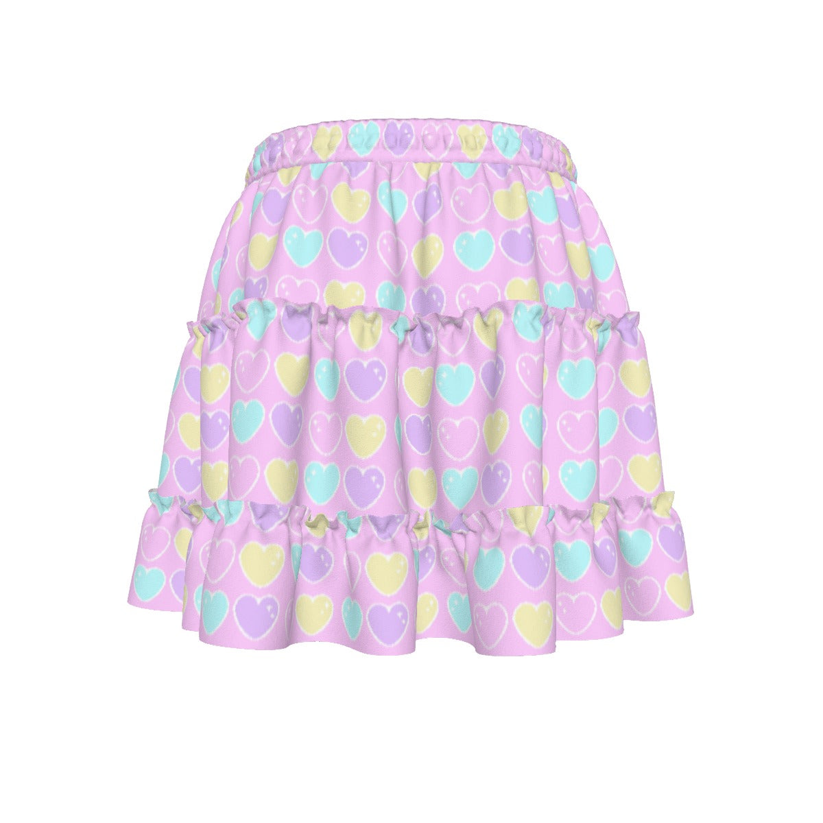 Sweet Love Hearts Pink Waist Tie Tiered Ruffle Mini Skirt