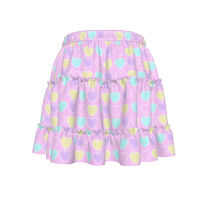 Sweet Love Hearts Pink Waist Tie Tiered Ruffle Mini Skirt