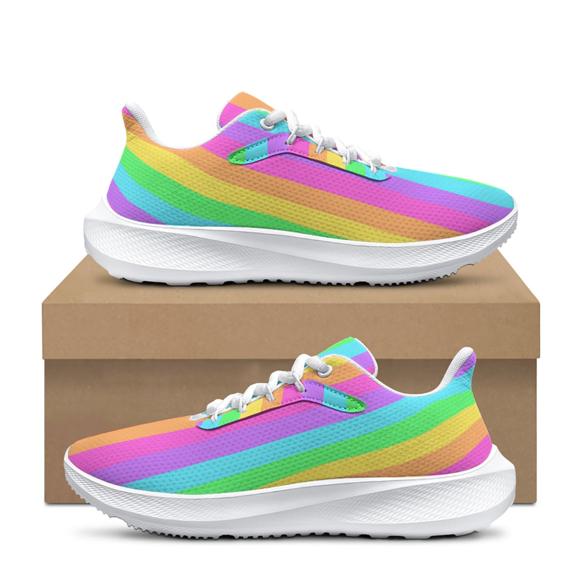 Rainbow Wonderland Women's Running Shoes (Color Block Stripes)