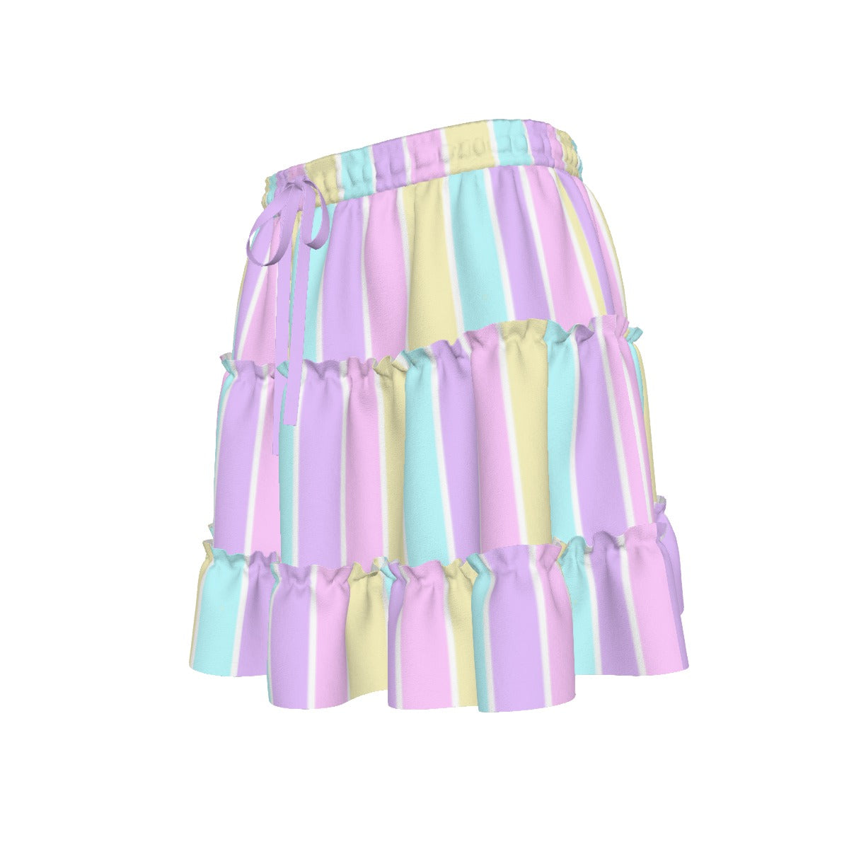 Pastel Stripes Waist Tie Tiered Ruffle Mini Skirt