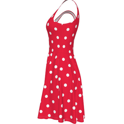 Cute Polka Dots Skater Dress With Pockets (Red)