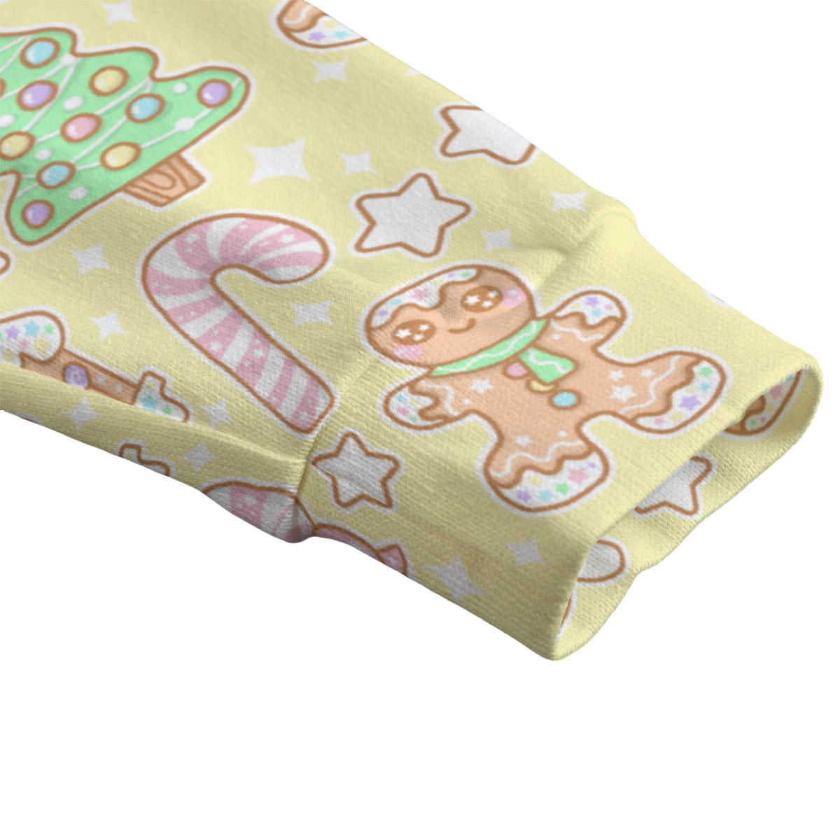 Kawaii Christmas Unisex V-Neck Knitted Fleece Button Up Cardigan With Pockets (Vanilla Cream)