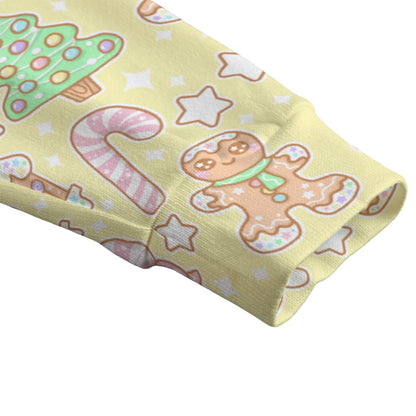 Kawaii Christmas Unisex V-Neck Knitted Fleece Button Up Cardigan With Pockets (Vanilla Cream)