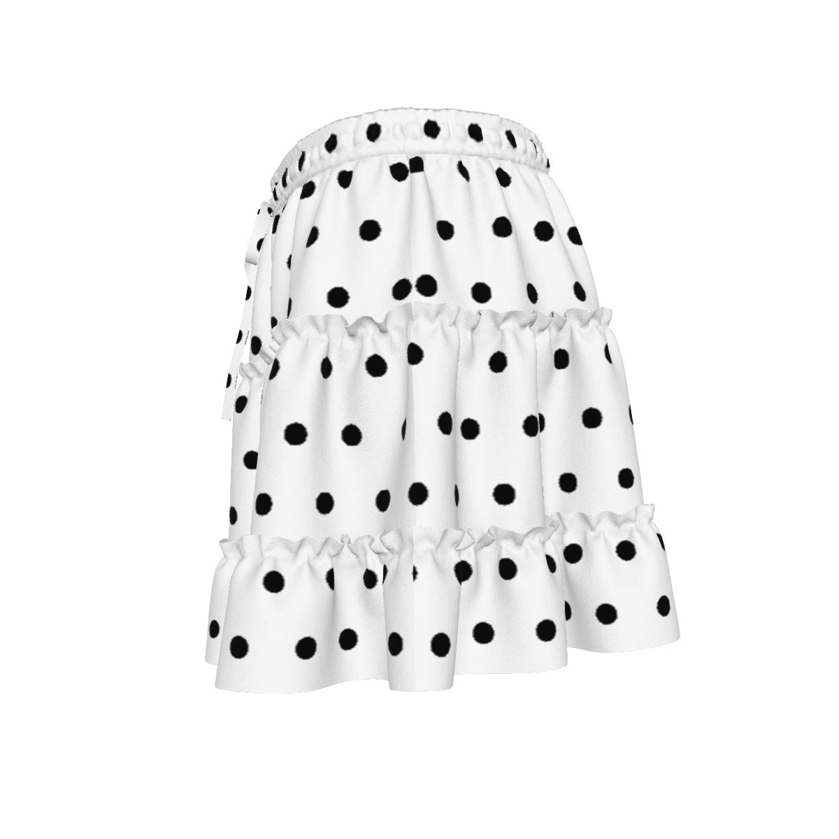 Cutie Polka Dots Waist Tie Tiered Ruffle Mini Skirt (White & Black)