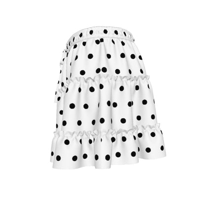 Cutie Polka Dots Waist Tie Tiered Ruffle Mini Skirt (White & Black)