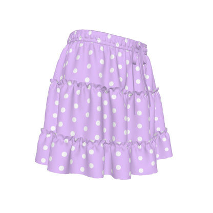 Cutie Polka Dots Purple Waist Tie Tiered Ruffle Mini Skirt
