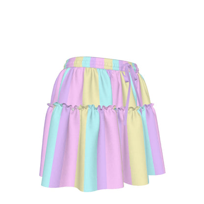 Pastel Stripes Waist Tie Ruffle Mini Skirt (Color Block)