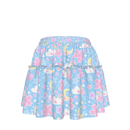 Cherry Blossom Dreams Blue Waist Tie Ruffle Mini Skirt