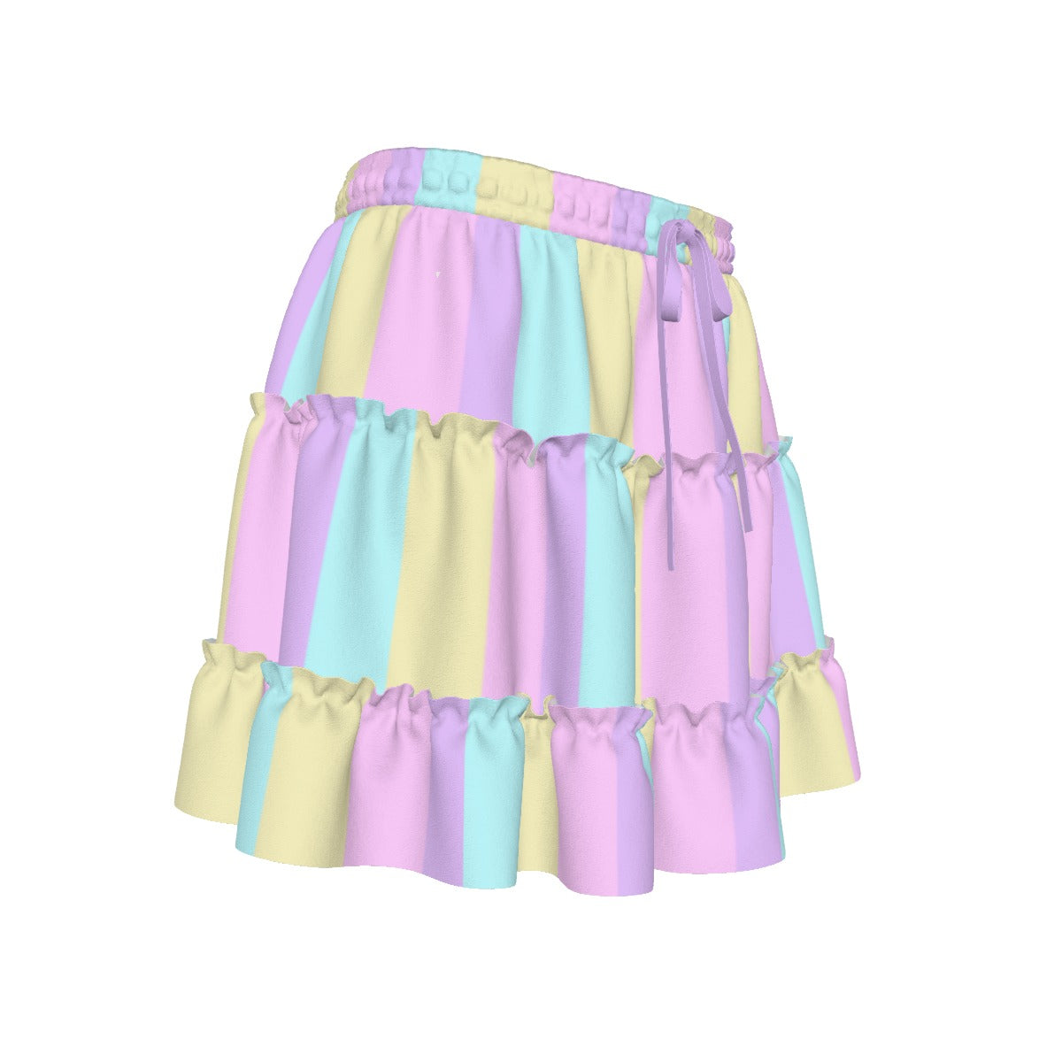 Pastel Stripes Waist Tie Tiered Ruffle Mini Skirt (Color Block)