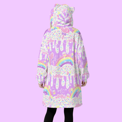 Rainbow Sweets Purple Cozy Oversized Fleece Blanket Hoodie With Cute Ears