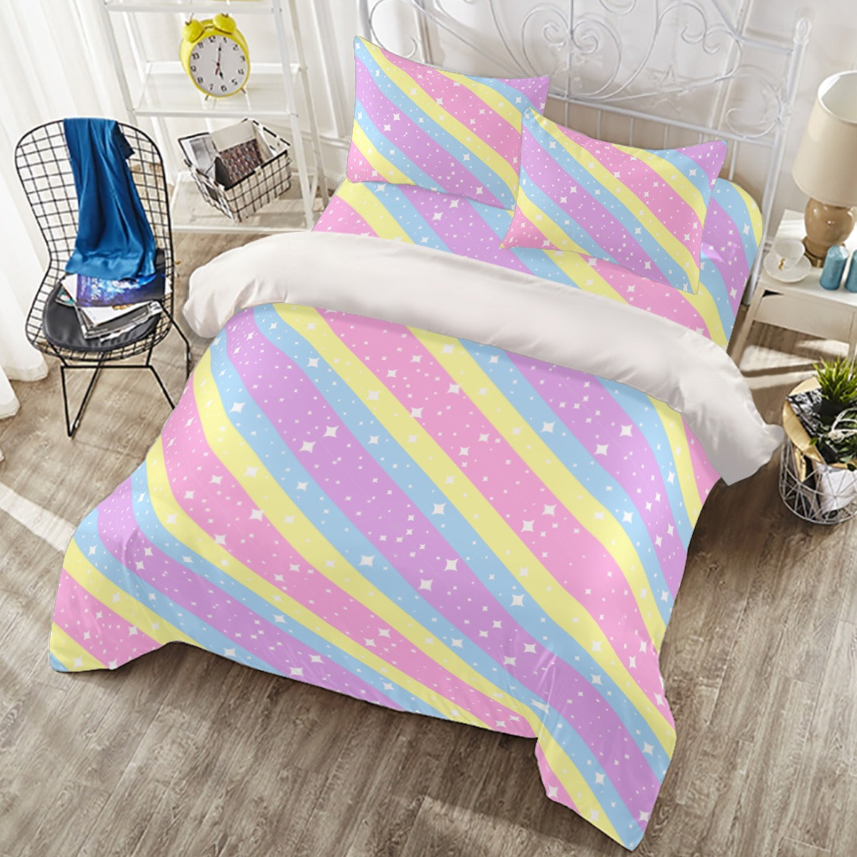 Rainbow Ribbon Four Piece Duvet Cover & Bedding Set