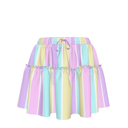 Pastel Stripes Waist Tie Ruffle Mini Skirt