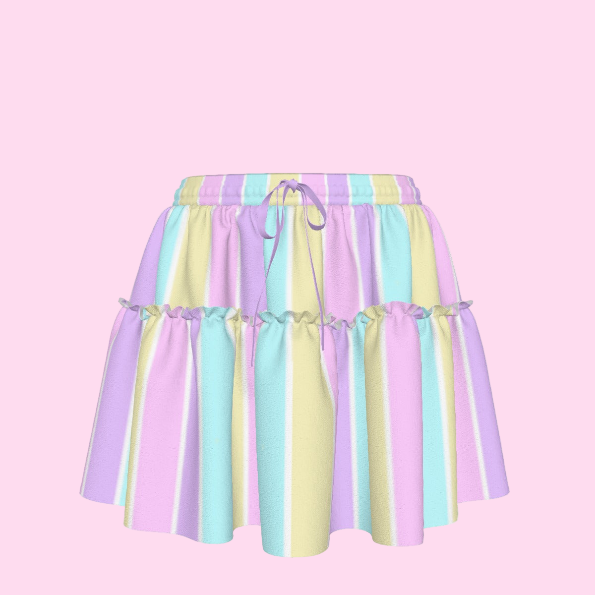 Pastel Stripes Waist Tie Ruffle Mini Skirt